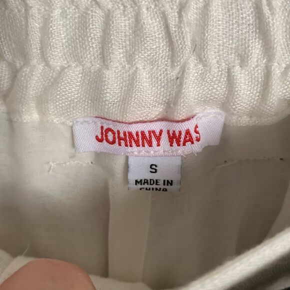 Johnny Was black/white paisley print linen/silk high waisted wide leg slacks - Picture 8 of 13